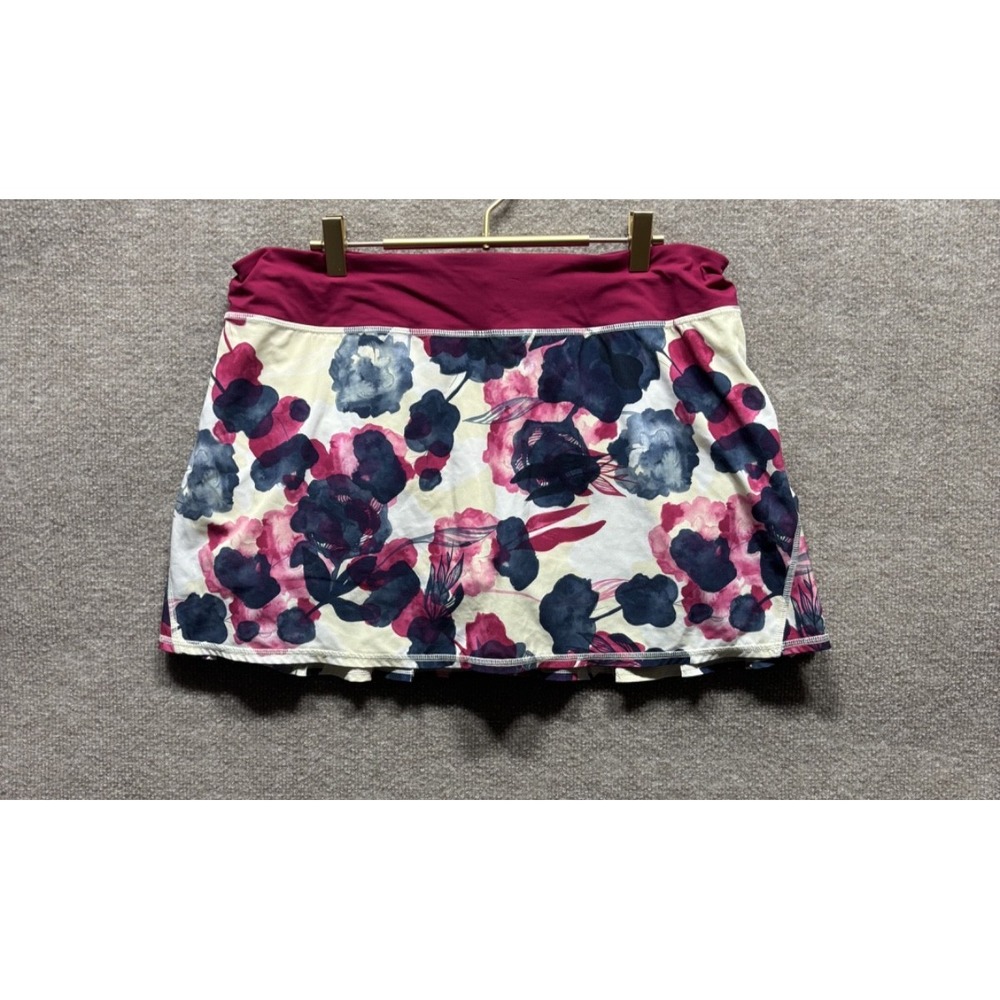 Lululemon Run Pace Setter Skirt Floral Fuchsia Lined Skort Womens 12 Athleisure